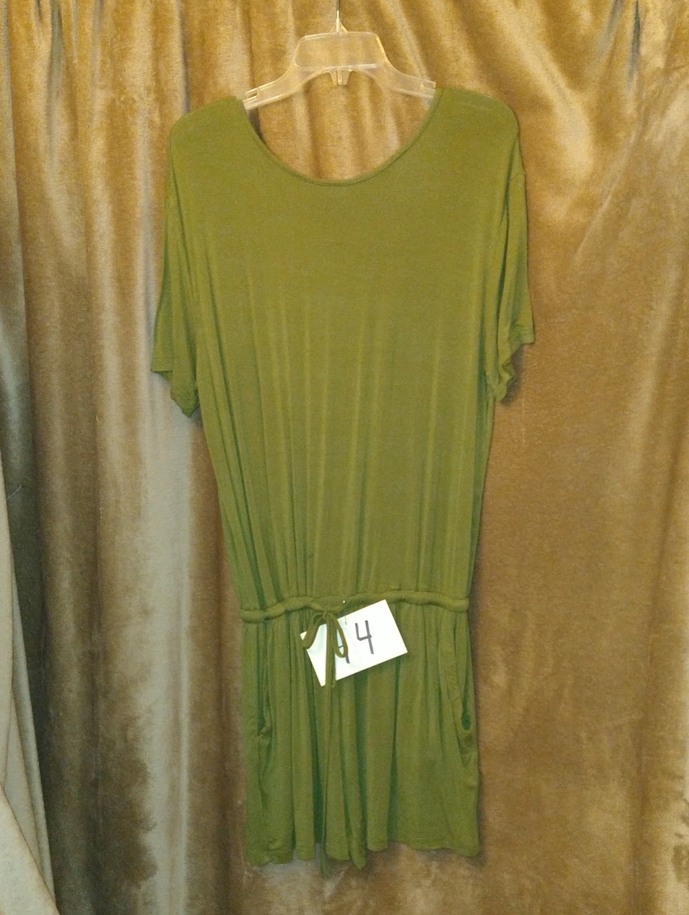 Olive Green Drawstring Waist T-Shirt Dress
